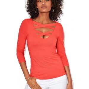 Boston Proper Vibrant Orange Crisscross Long Sleeve Top